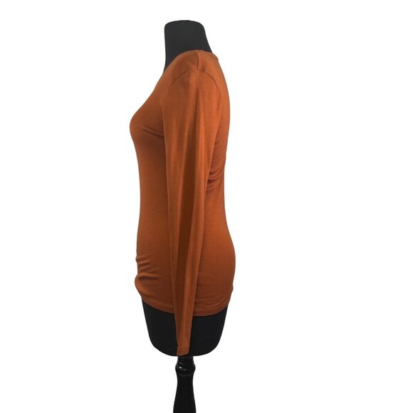 A New Day Womens Long Sleeve Rust Top Modal Blend Fitted Solid X-Small Pre-Owned - Picture 2 of 6
